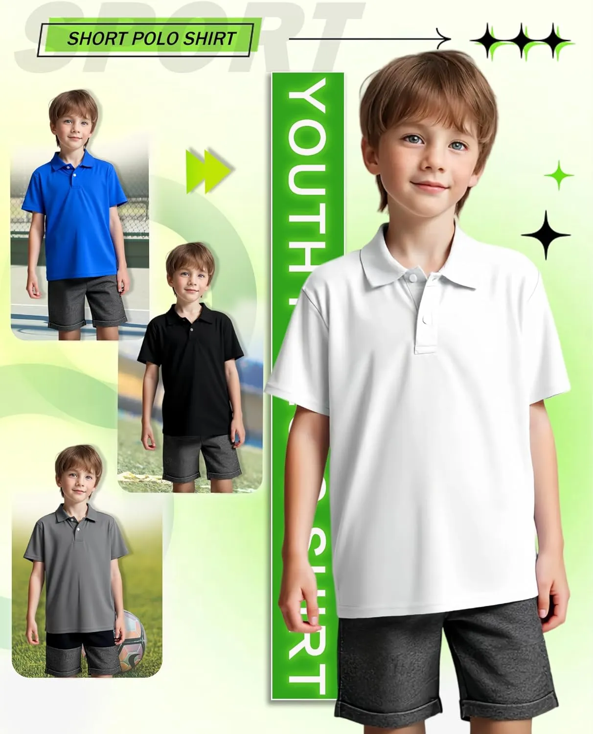 1 or 4 Pack Boys Mesh Athletic Polo Shirt Quick Dry Golf Moisture Wicking Active Short Sleeve for Youth