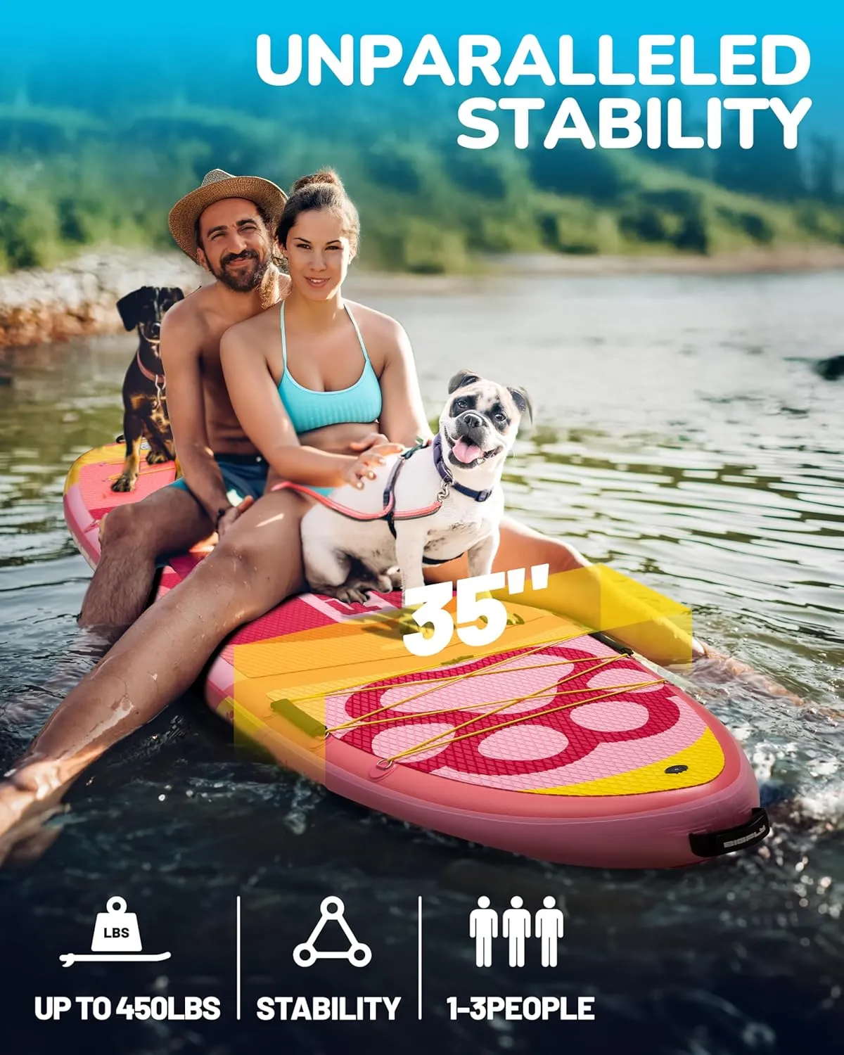 11'635" Super Wide Inflatable Stand Up Paddle Board, Ultra Stable Wide SUP for 2 1 People/Family/Big Size, 100L Backpack, All-Round Sup Board, US Big Fin