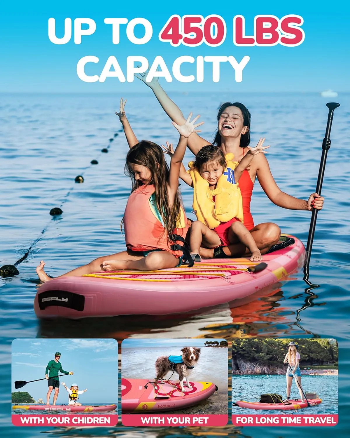 11'635" Super Wide Inflatable Stand Up Paddle Board, Ultra Stable Wide SUP for 2 1 People/Family/Big Size, 100L Backpack, All-Round Sup Board, US Big Fin
