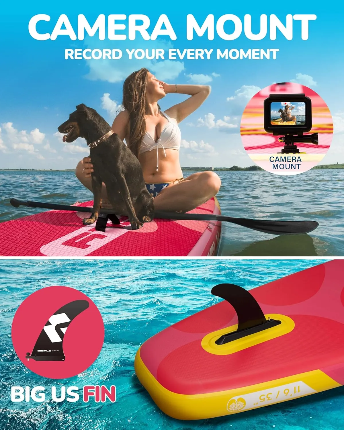 11'635" Super Wide Inflatable Stand Up Paddle Board, Ultra Stable Wide SUP for 2 1 People/Family/Big Size, 100L Backpack, All-Round Sup Board, US Big Fin