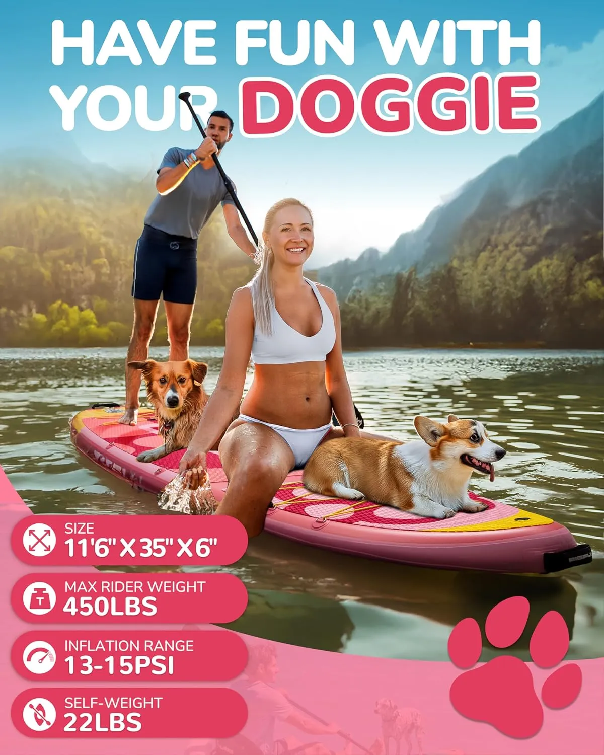 11'635" Super Wide Inflatable Stand Up Paddle Board, Ultra Stable Wide SUP for 2 1 People/Family/Big Size, 100L Backpack, All-Round Sup Board, US Big Fin