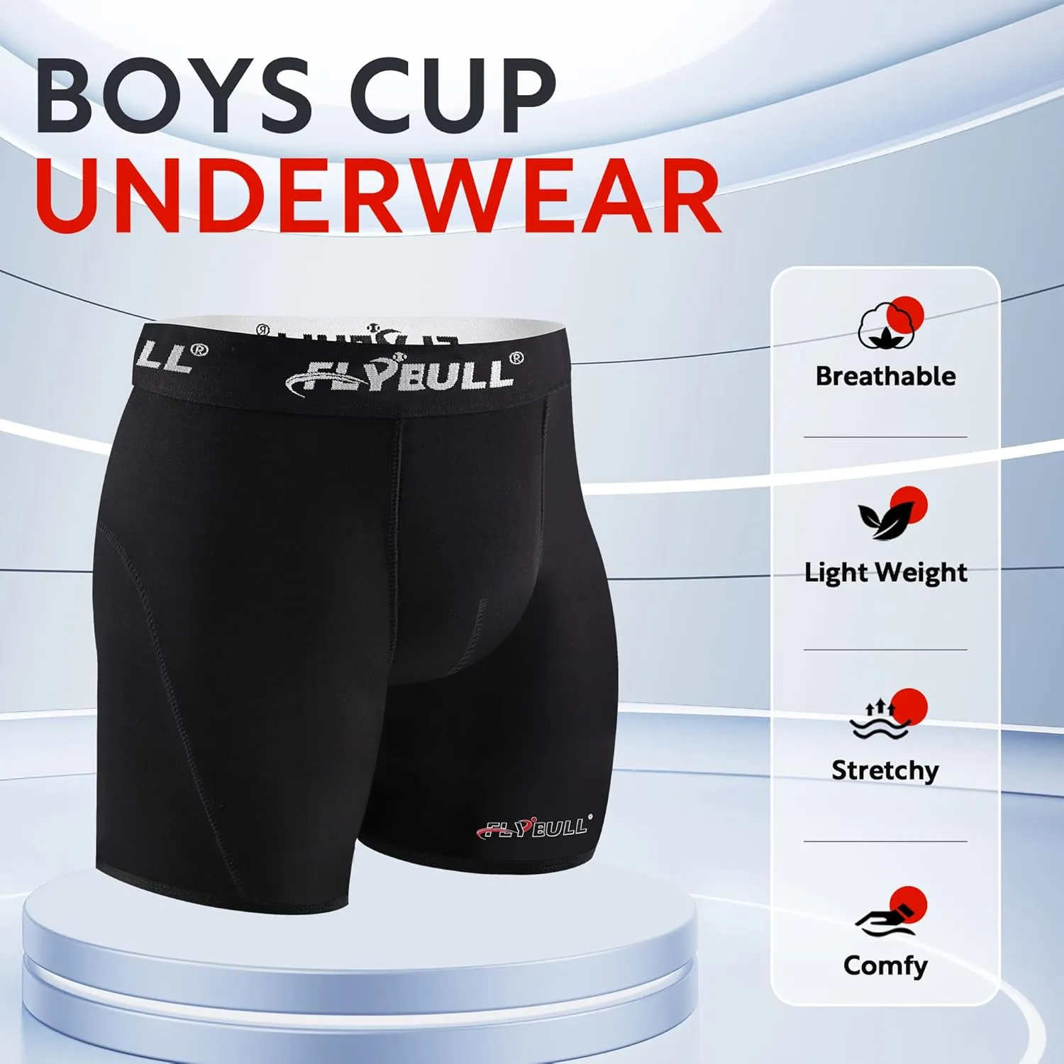 2-Pack Boys Cup Underwear Youth Boxer Briefs with 1 Soft Protective Athletic Cup for Baseball, Football, Lacrosse