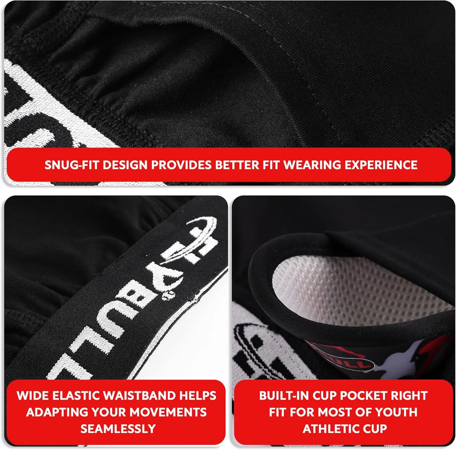 2-Pack Boys Cup Underwear Youth Boxer Briefs with 1 Soft Protective Athletic Cup for Baseball, Football, Lacrosse