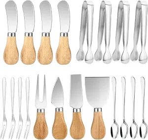 20 Pieces Cheese Knife Set with Cheese Slicer & Butter Knife, Charcuterie Board Accessories Including Mini Cheese Fork Serving Tongs Spoons Perfect for Cold Cuts and Cheese Spread