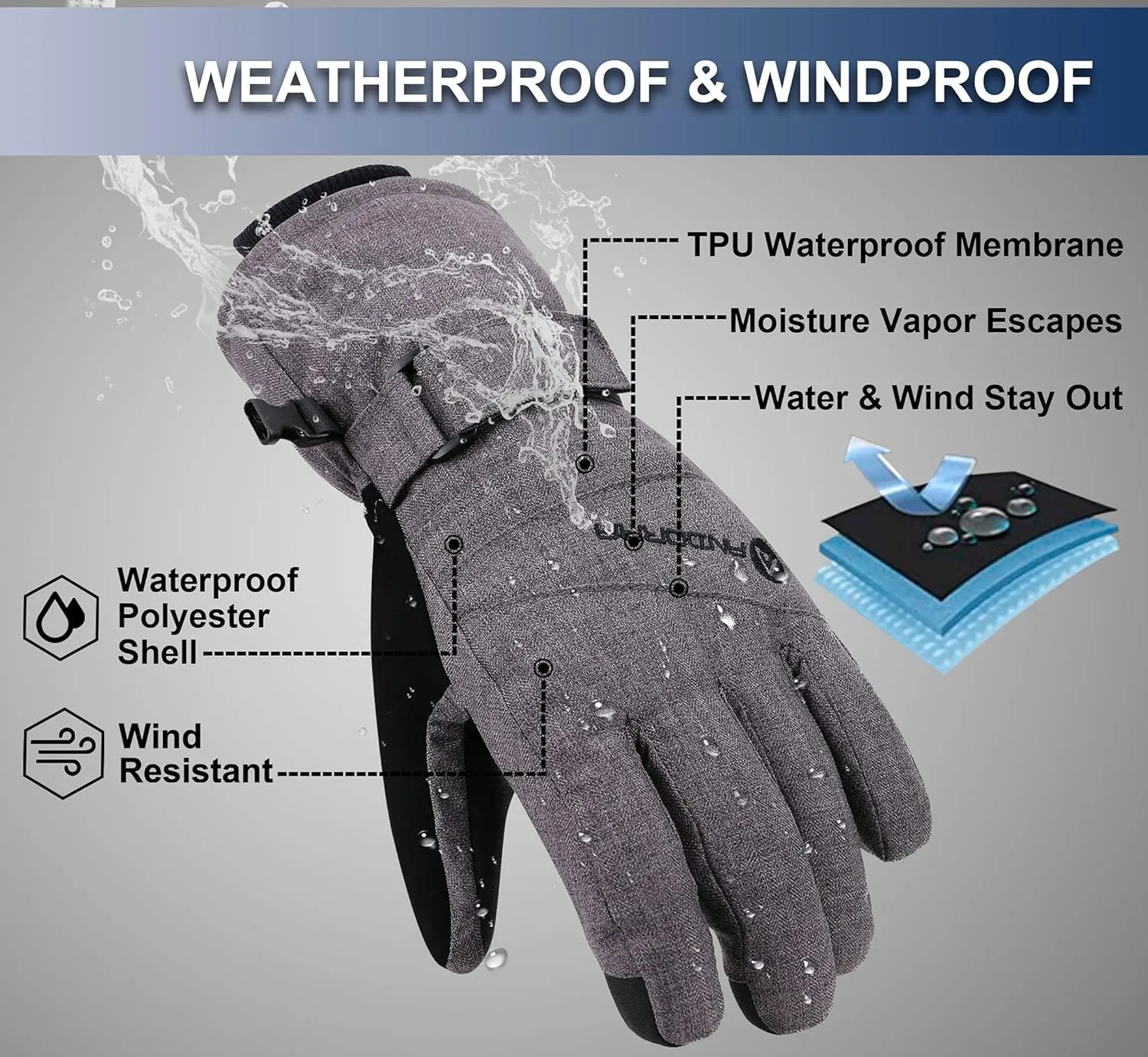 ANDORRA Women's Waterproof Touchscreen Ski Gloves