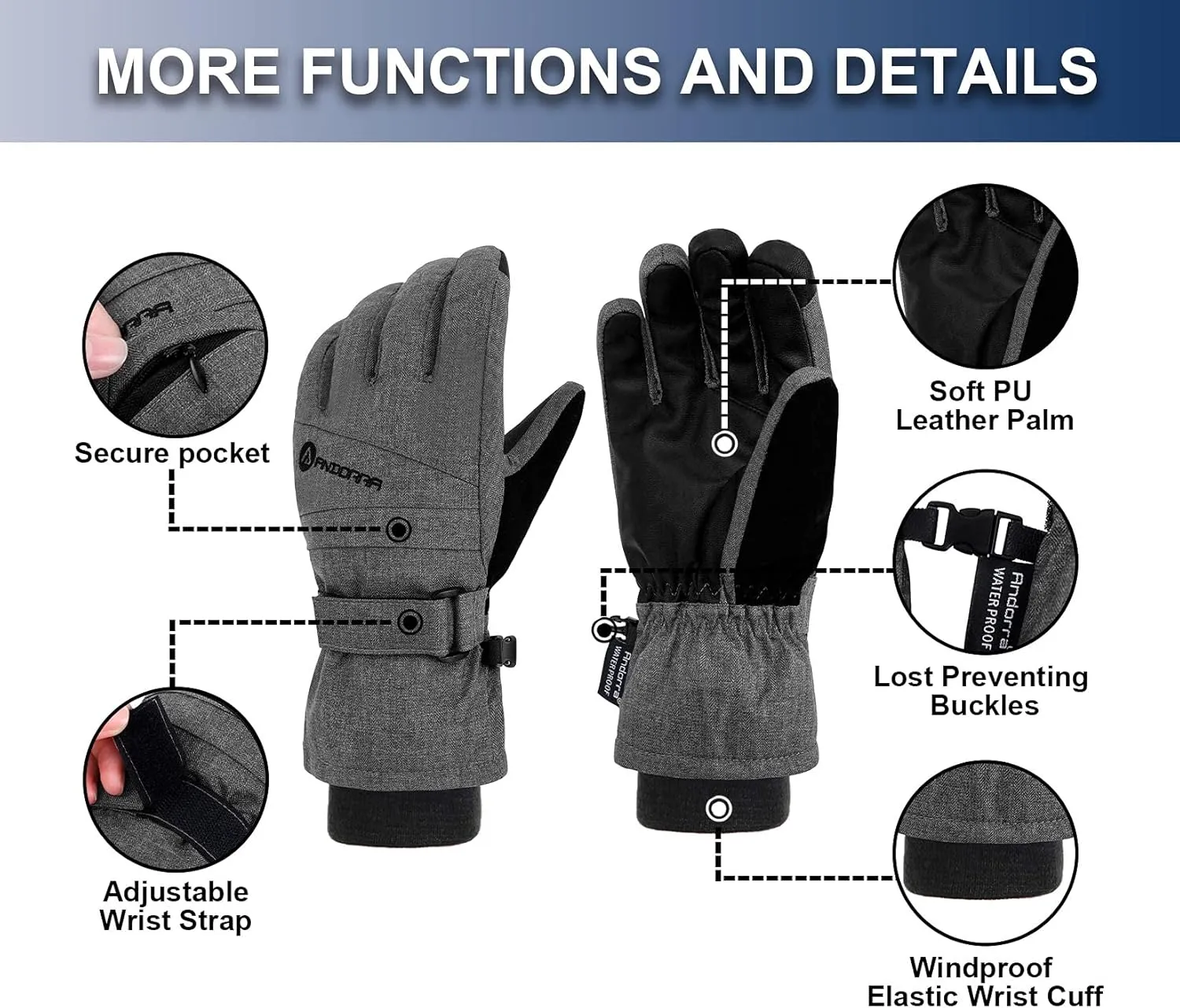 ANDORRA Women's Waterproof Touchscreen Ski Gloves