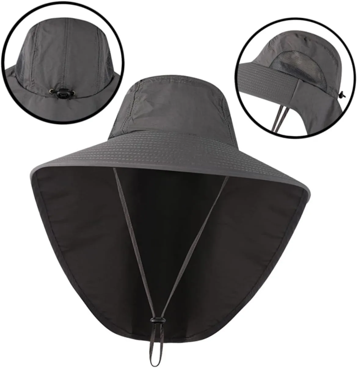 BESPORTBLE Outdoor Sun Hat with Neck Cover for UV Protection Wide Brim Bucket Hat for Men Women for Fishing Climbing Hiking Dark Grey