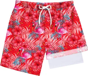 Boys Quick Dry Swim Trunks with Compression Liner 2 in 1 Beach Stretch Swim Shorts