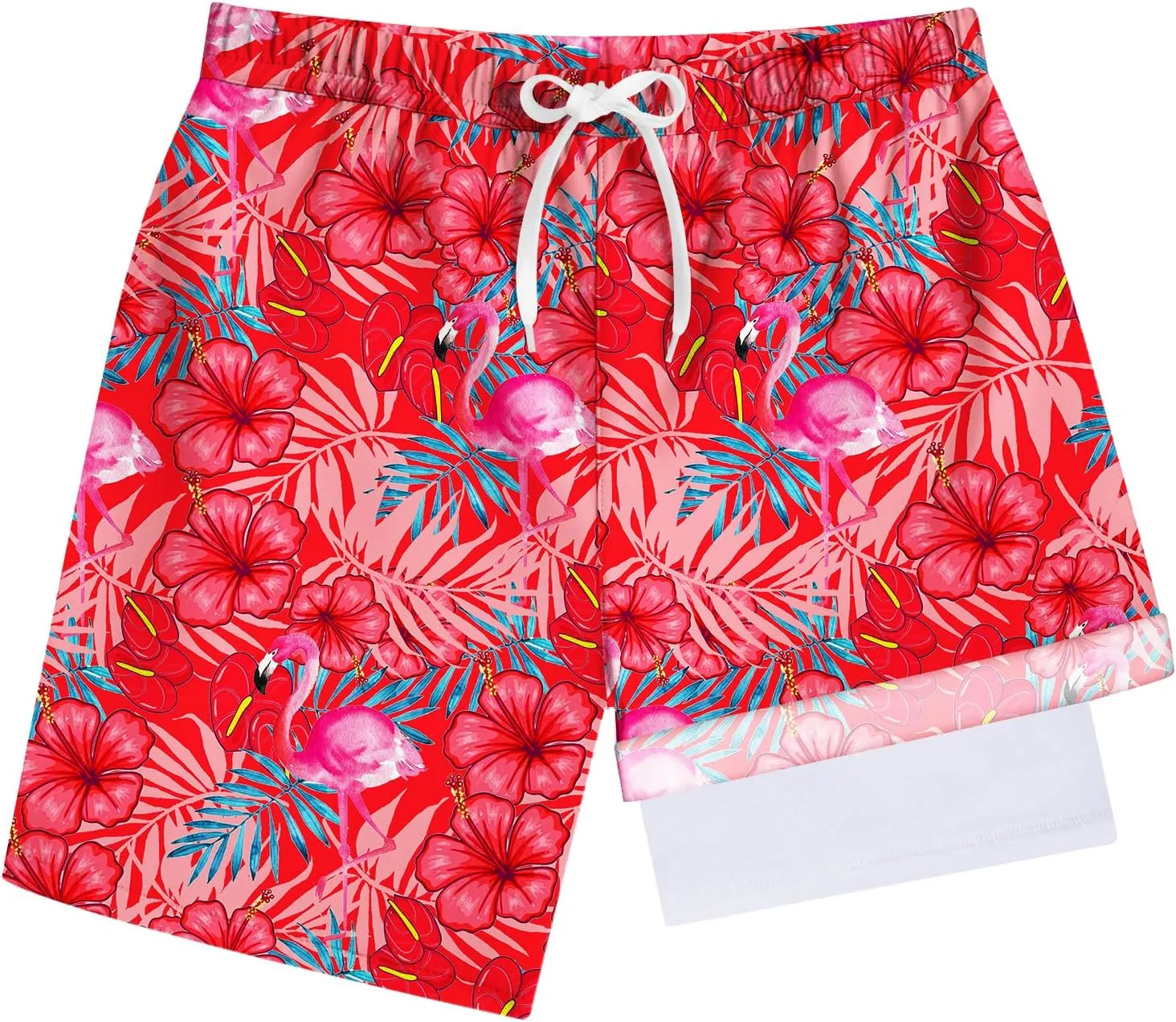 Boys Quick Dry Swim Trunks with Compression Liner 2 in 1 Beach Stretch Swim Shorts