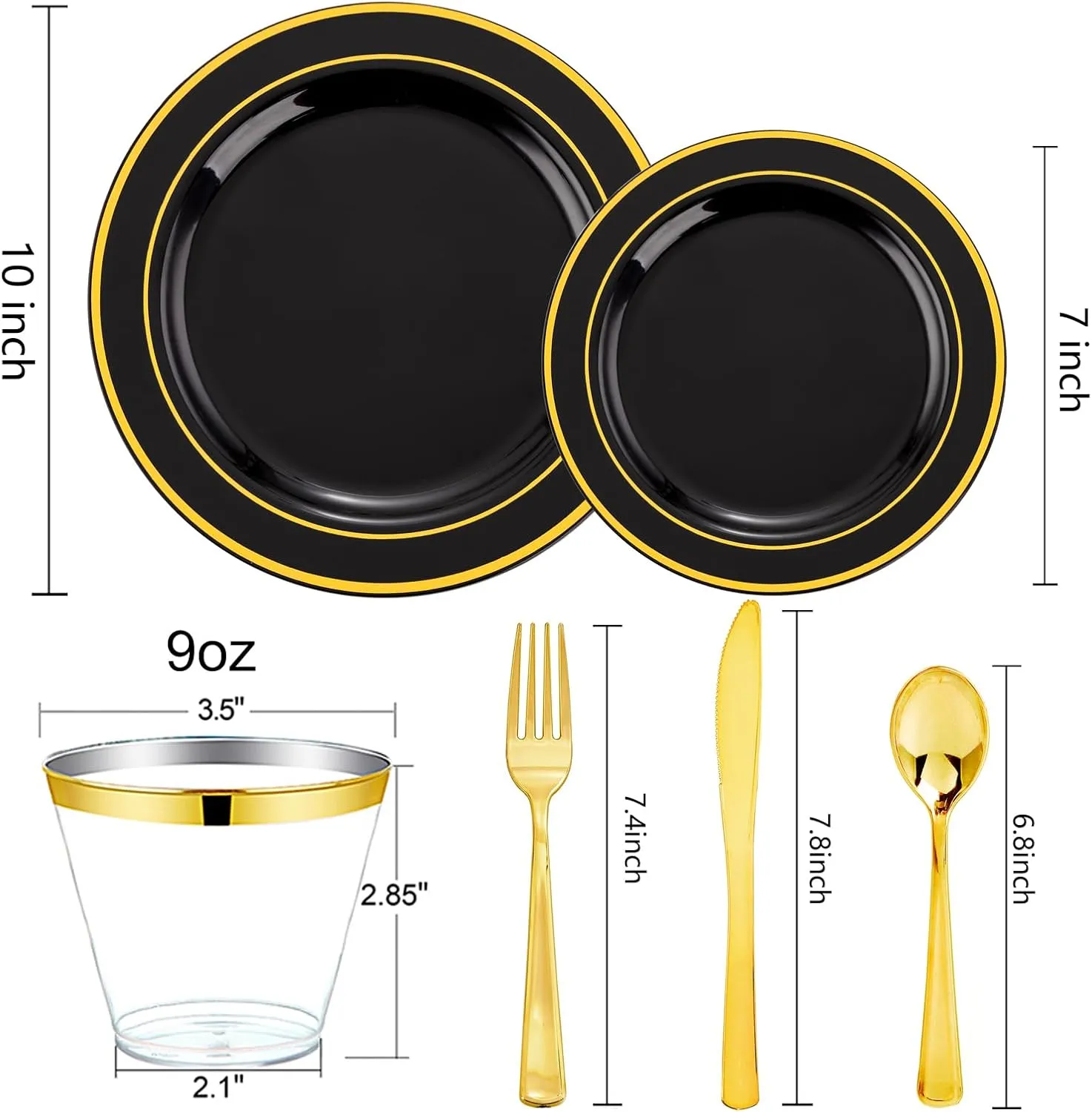 bUCLA 150 Pieces Black and Gold Disposable Dinnerware Set - 25 Guests Black Gold Plastic Plates Include 25 Dinner & 25 Dessert Plates, 25 Spoons, 25 Forks, 25 Knives, 25 Cups for Party