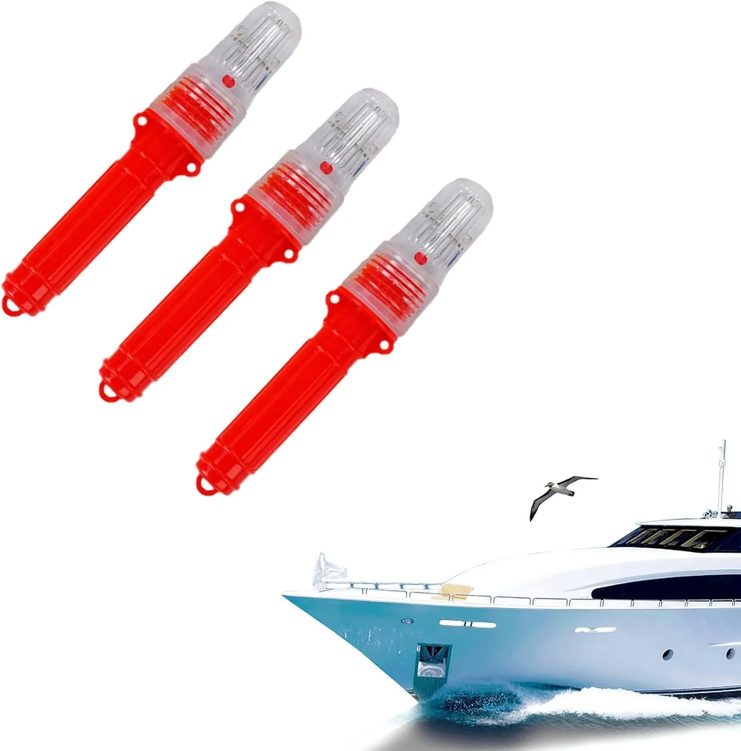 Coast Guard Approved Boat Flares Kit - Auto Marine Flares-Waterproof Emergency Signals for Fishing Nets, Life Rafts, Buoys & Boats, Intelligent Light Control (Red-3Pcs)