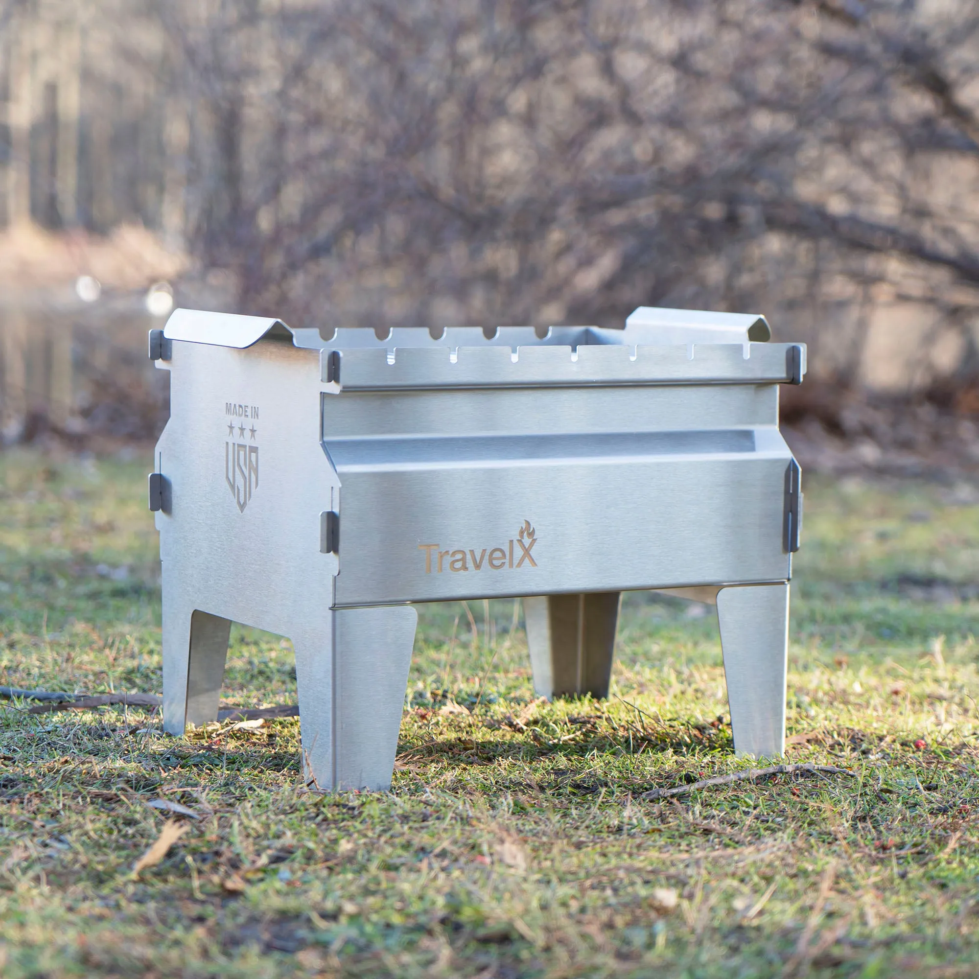 Collapsible Charcoal Grill | Sleek BBQ Camping Stove | Low Profile Foldable Grill | Stainless Steel Tabletop Grill | TravelX S01