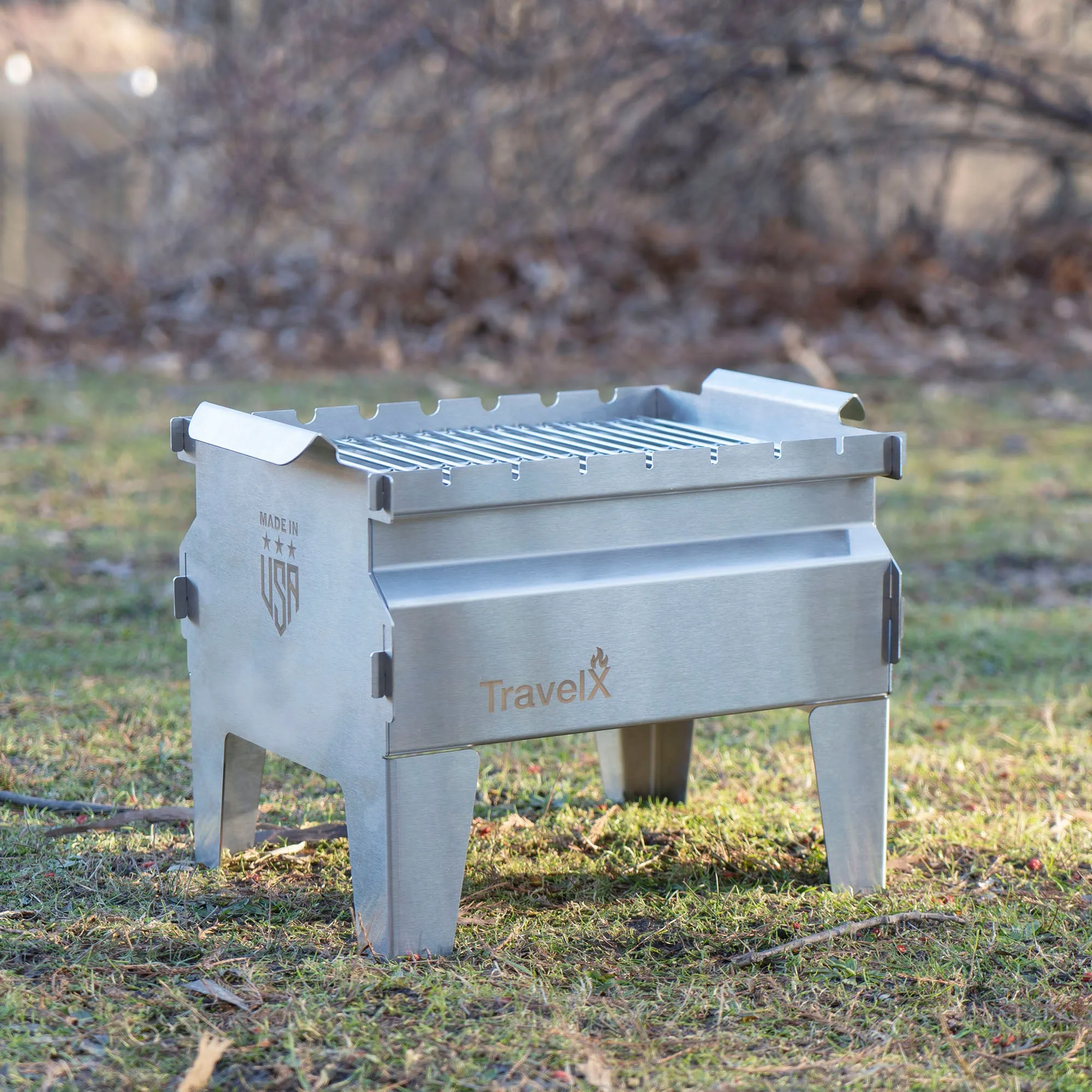 Collapsible Charcoal Grill | Sleek BBQ Camping Stove | Low Profile Foldable Grill | Stainless Steel Tabletop Grill | TravelX S01