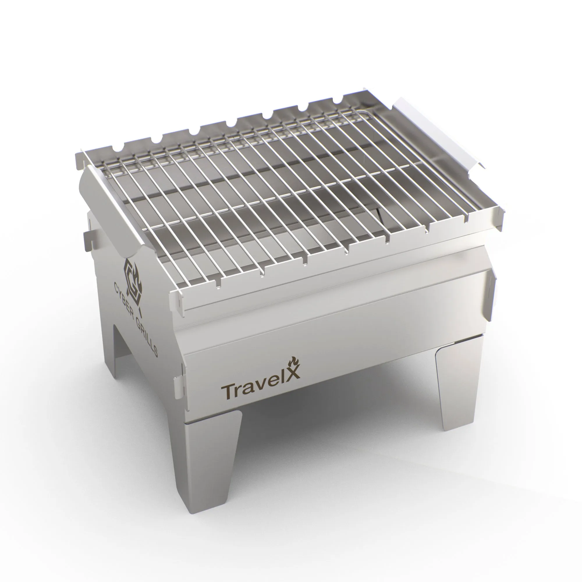 Collapsible Charcoal Grill | Sleek BBQ Camping Stove | Low Profile Foldable Grill | Stainless Steel Tabletop Grill | TravelX S01