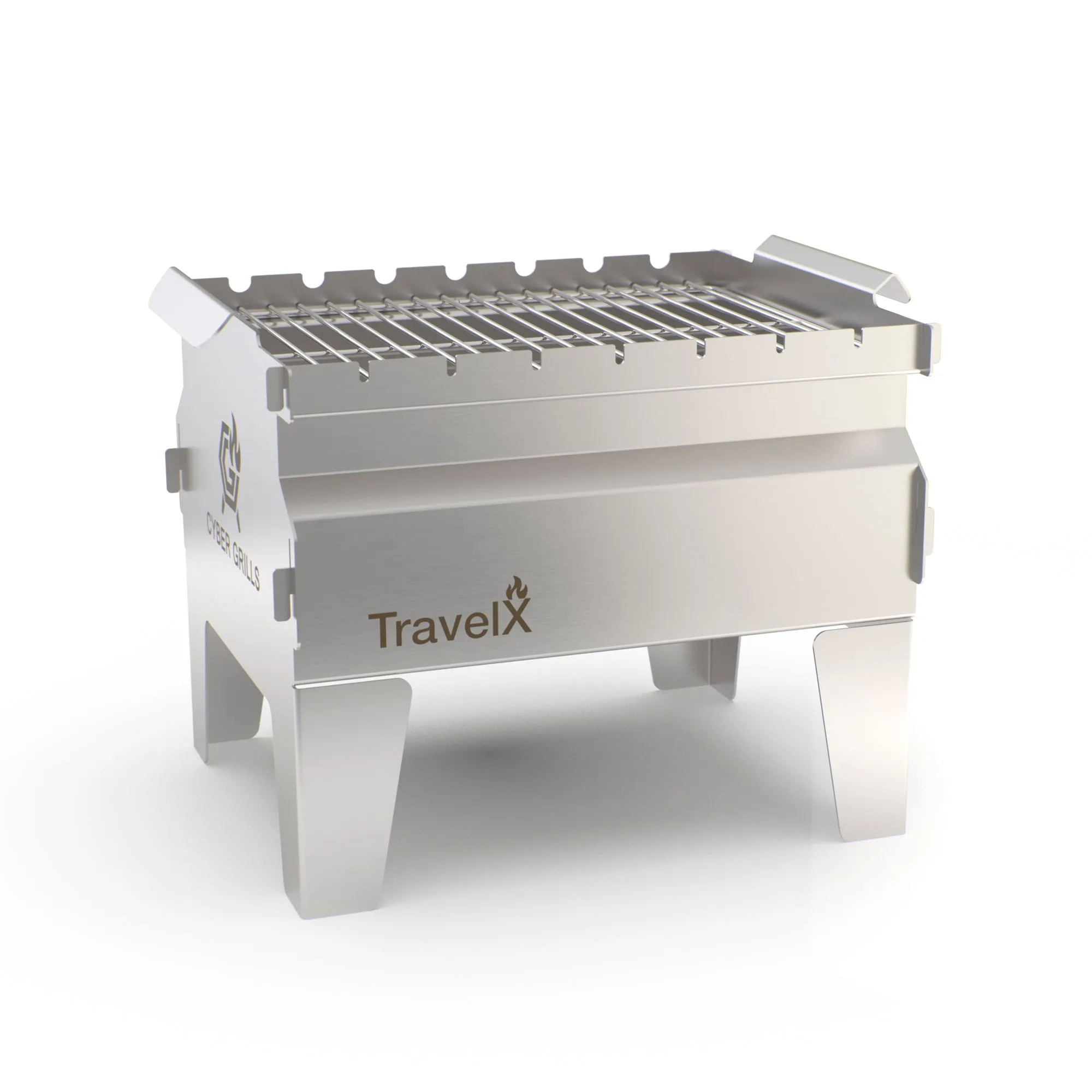 Collapsible Charcoal Grill | Sleek BBQ Camping Stove | Low Profile Foldable Grill | Stainless Steel Tabletop Grill | TravelX S01