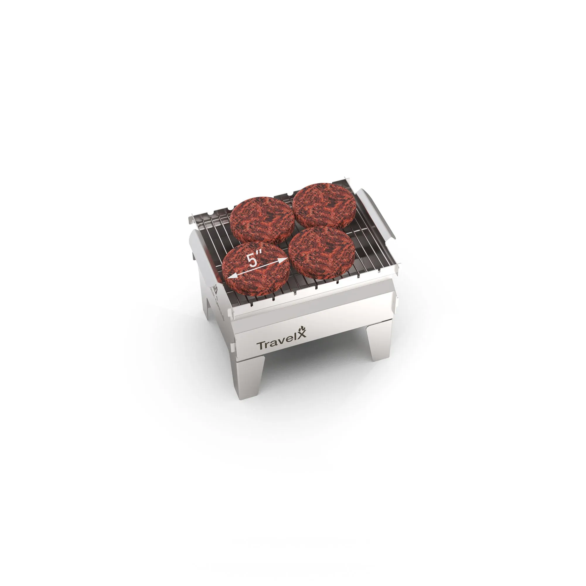 Collapsible Charcoal Grill | Sleek BBQ Camping Stove | Low Profile Foldable Grill | Stainless Steel Tabletop Grill | TravelX S01