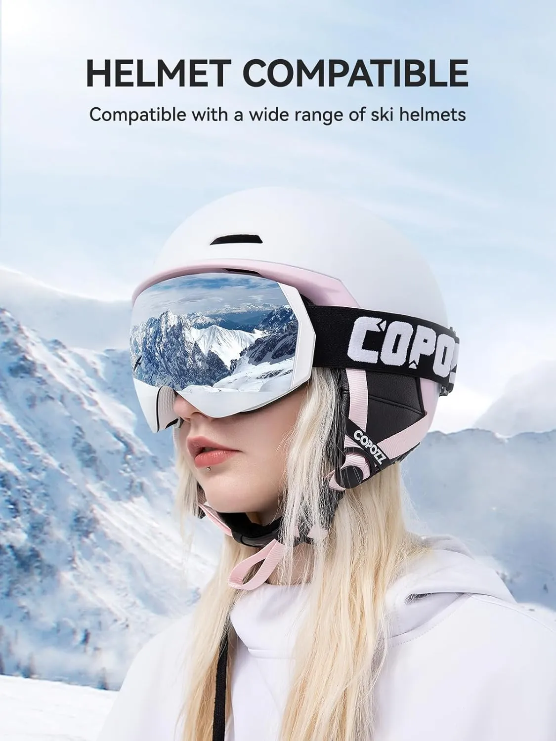 COPOZZ H2 Ski Goggles, Hyperbolic OTG Snow Goggles, Reduce Visual Distortion, UV 400, Snowboard Goggles for Adult Men Women