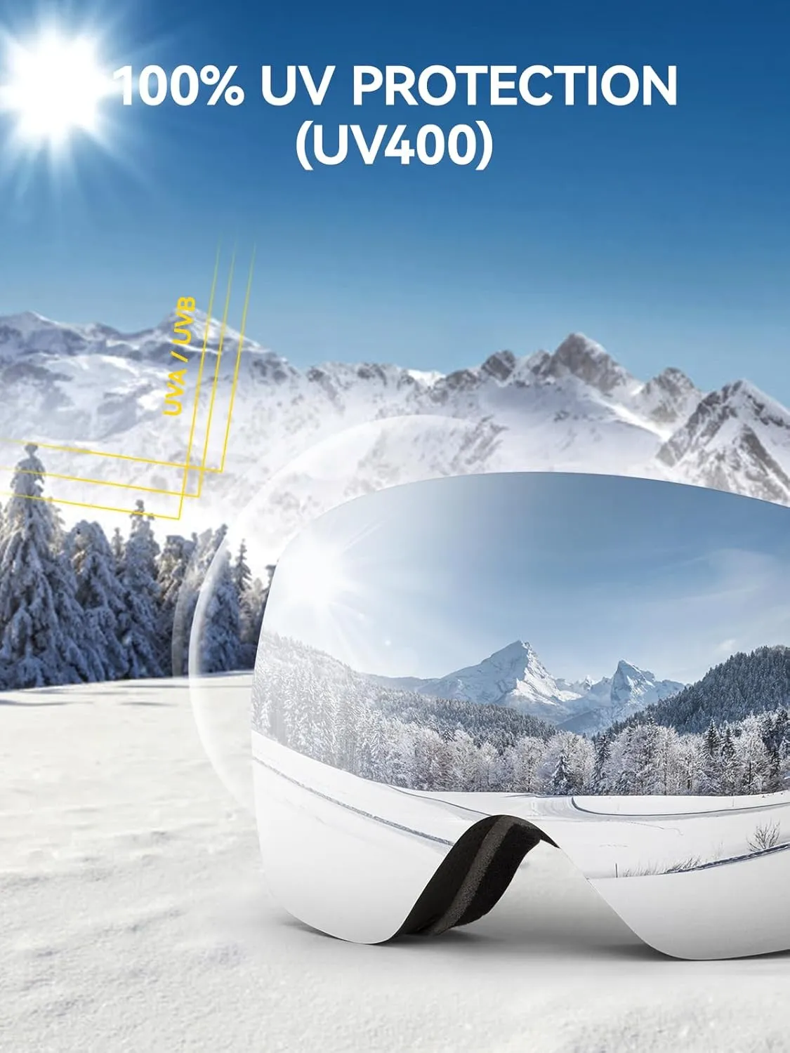 COPOZZ H2 Ski Goggles, Hyperbolic OTG Snow Goggles, Reduce Visual Distortion, UV 400, Snowboard Goggles for Adult Men Women