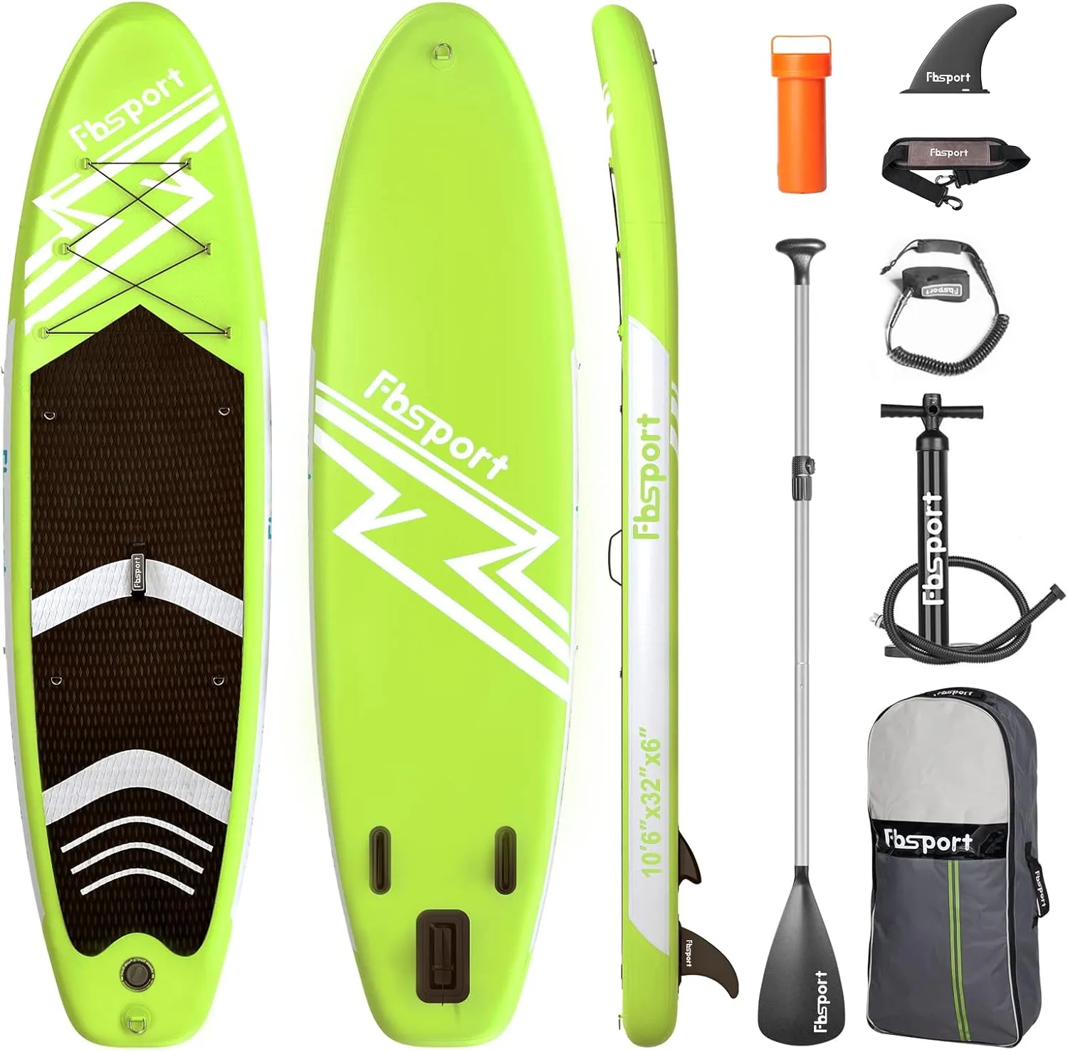 FBSPORT 10'6'' Premium Inflatable Stand Up Paddle Board, Yoga Board with Durable SUP Accessories & Carry Bag | Wide Stance, Surf Control, Non-Slip Deck, Leash, Paddle and Pump for Youth & Adult