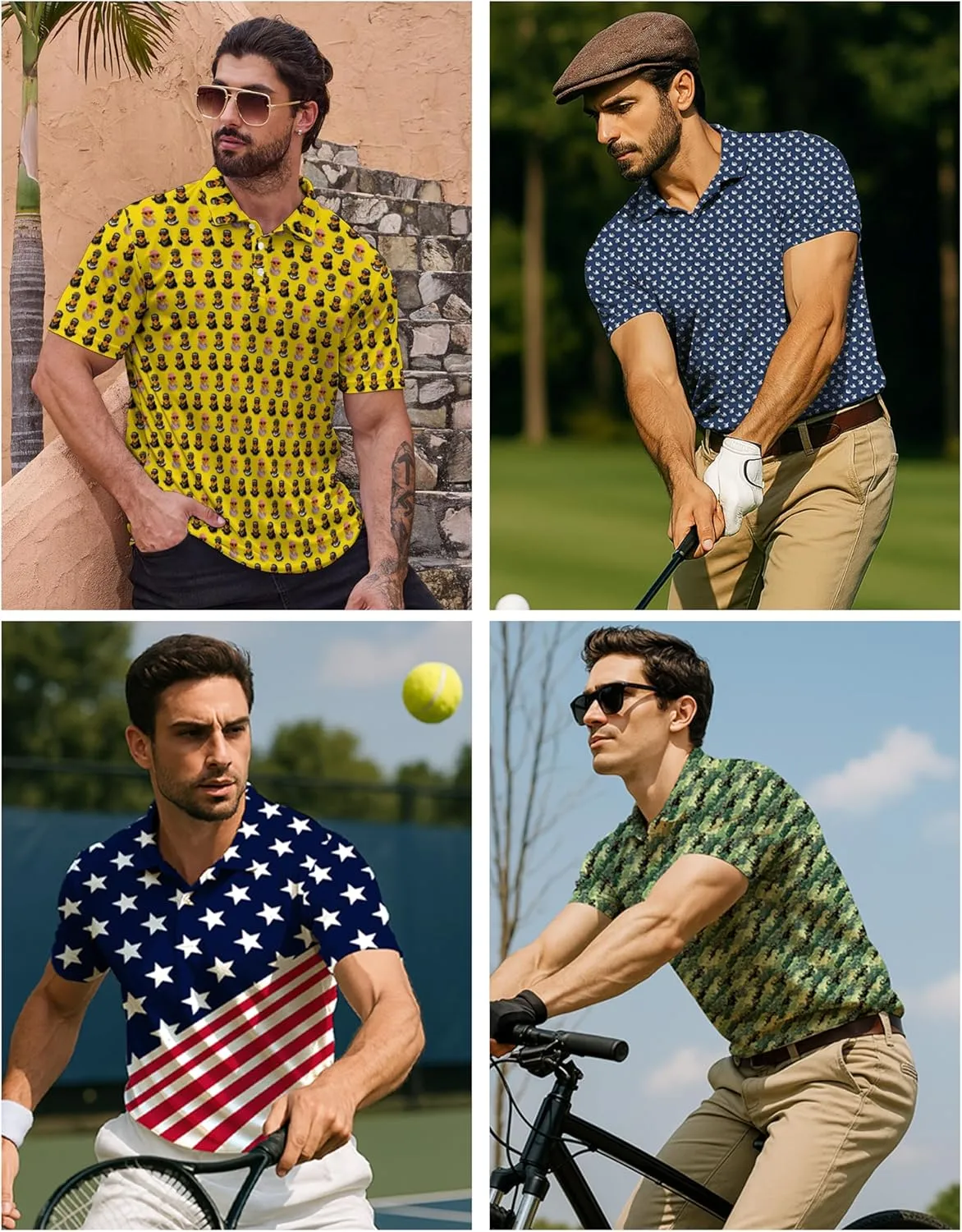 Golf Shirts for Men Quick Dry Funny Golf Polo Shirts Short Sleeve Moisture Wicking Polo Shirts for Men