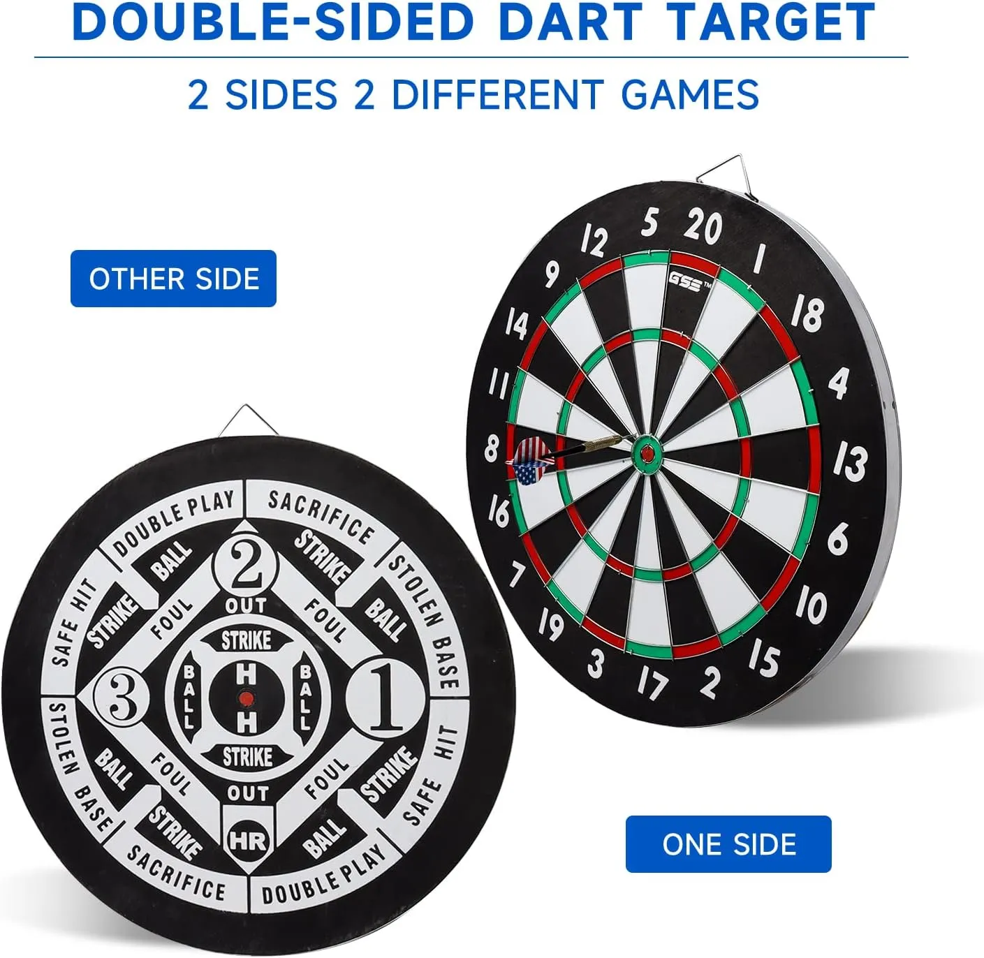 GSE Games & Sports Expert 18" Regulation Size Steel Tip Dartboard Game Set. Excellent Bristle/Sisal, Paper Baseball, Bullseye, Dart Board Game Set (Several Styles Available)