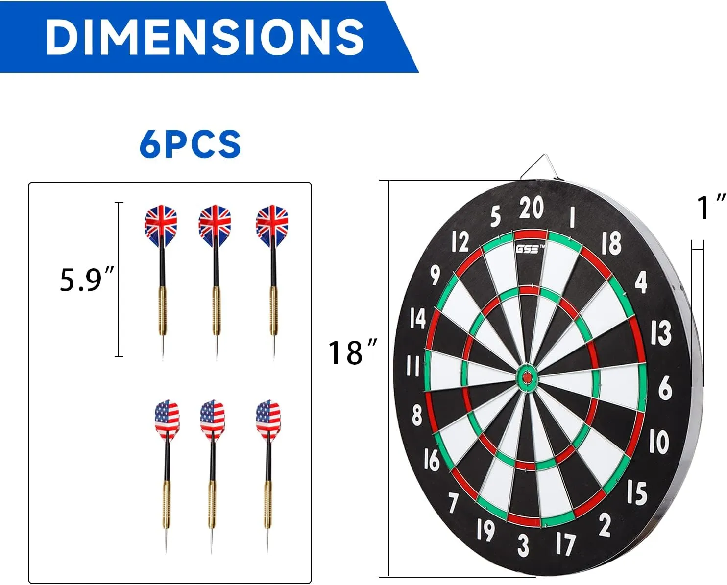 GSE Games & Sports Expert 18" Regulation Size Steel Tip Dartboard Game Set. Excellent Bristle/Sisal, Paper Baseball, Bullseye, Dart Board Game Set (Several Styles Available)