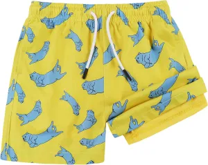 MILANKERR Toddler Boys Swim Trunks with Compression Air Holes Liner Quick Dry