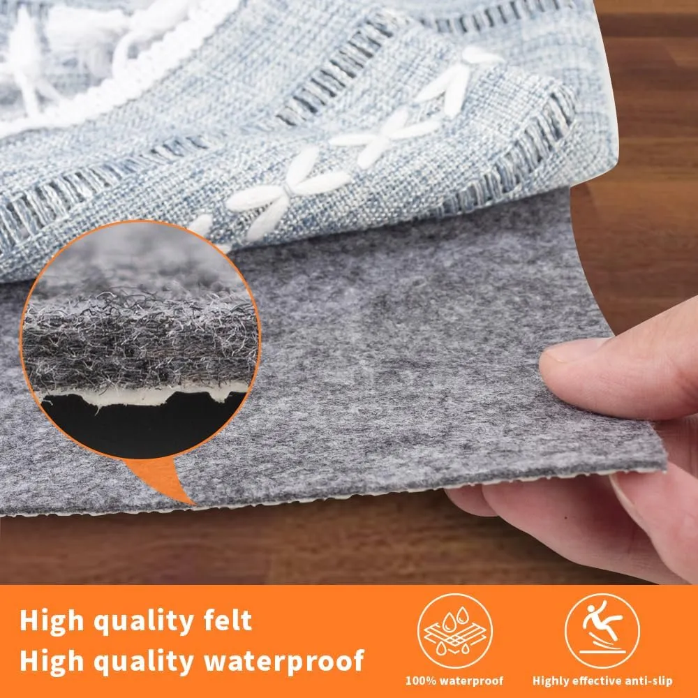Non-Slip Rug Pads 8 x 10 ft, 100% Waterproof Extra Large Area Rugs Non Skid Rug Pad for All Floors and Finishes Durable Hardwood Floor Protective Felt Keeps Rugs in Place, Safe and Secure
