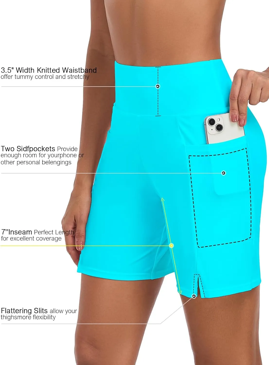 Ocean Blues Women's Swim Short Boyshorts Built in Swim Bottoms High Waisted Board Shorts