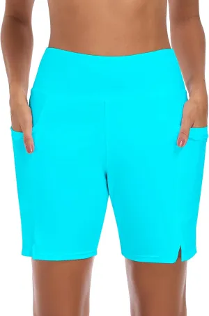 Ocean Blues Women's Swim Short Boyshorts Built in Swim Bottoms High Waisted Board Shorts