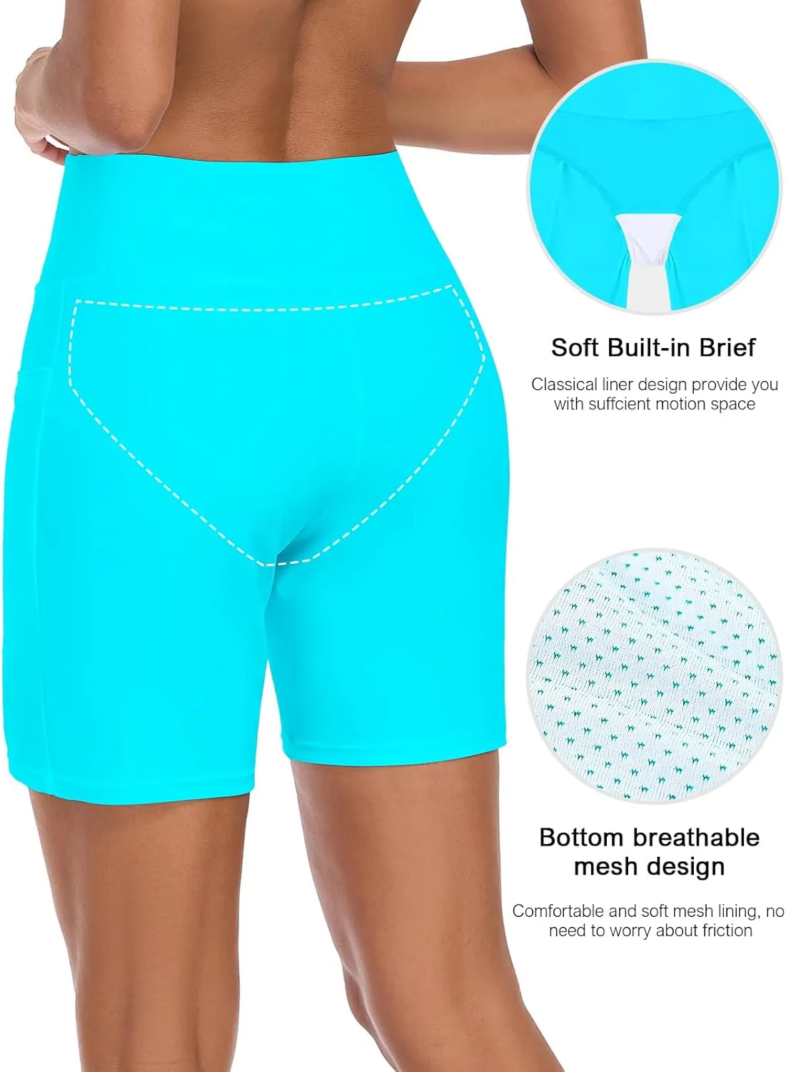 Ocean Blues Women's Swim Short Boyshorts Built in Swim Bottoms High Waisted Board Shorts