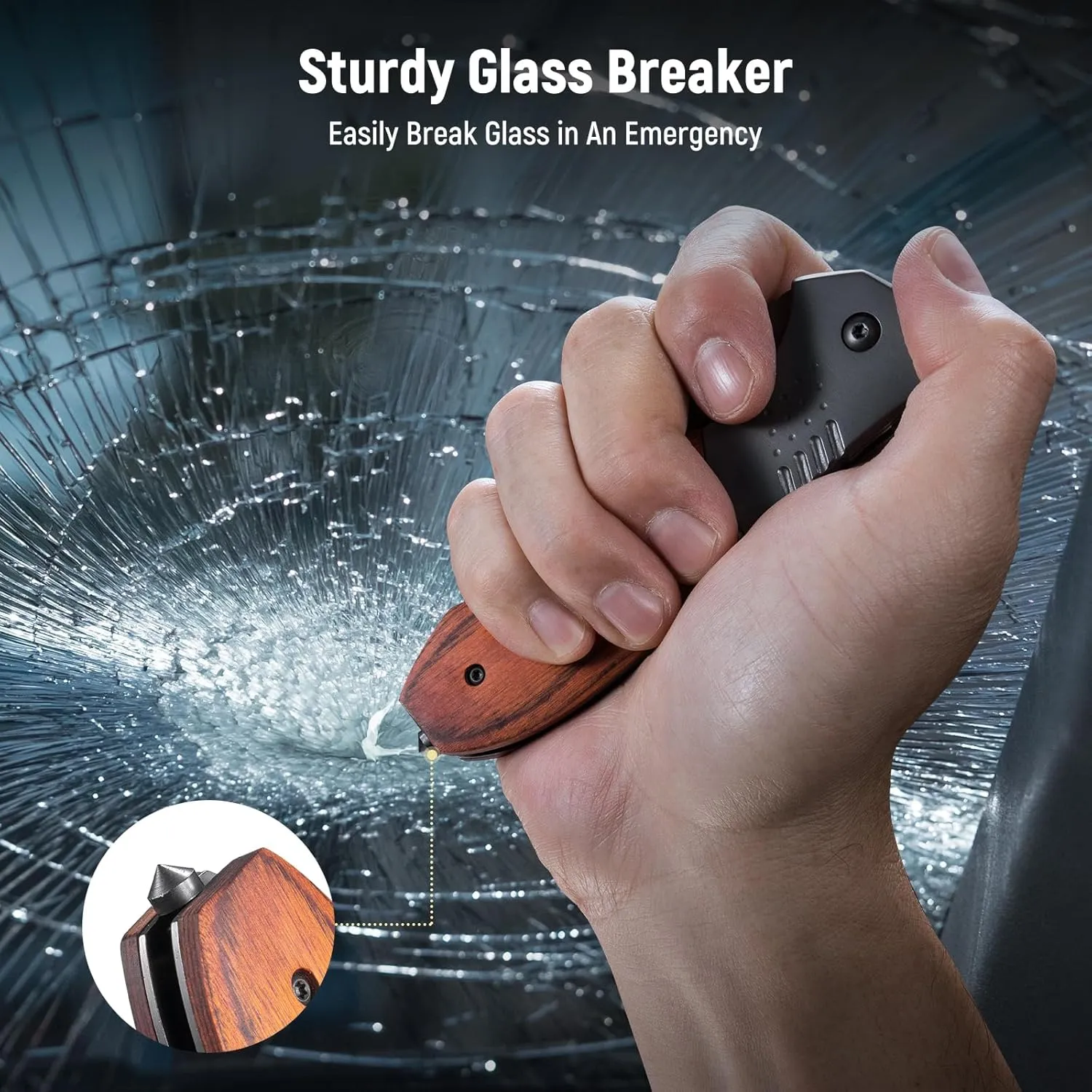 Pocket Knife for Men - Wood Handle Folding Pocket Knives with Clip, Glass Breaker - 3.46" Sharp Blade EDC Knife for Dad Tactical Hunting Survival Camping Fishing Hiking - Grey