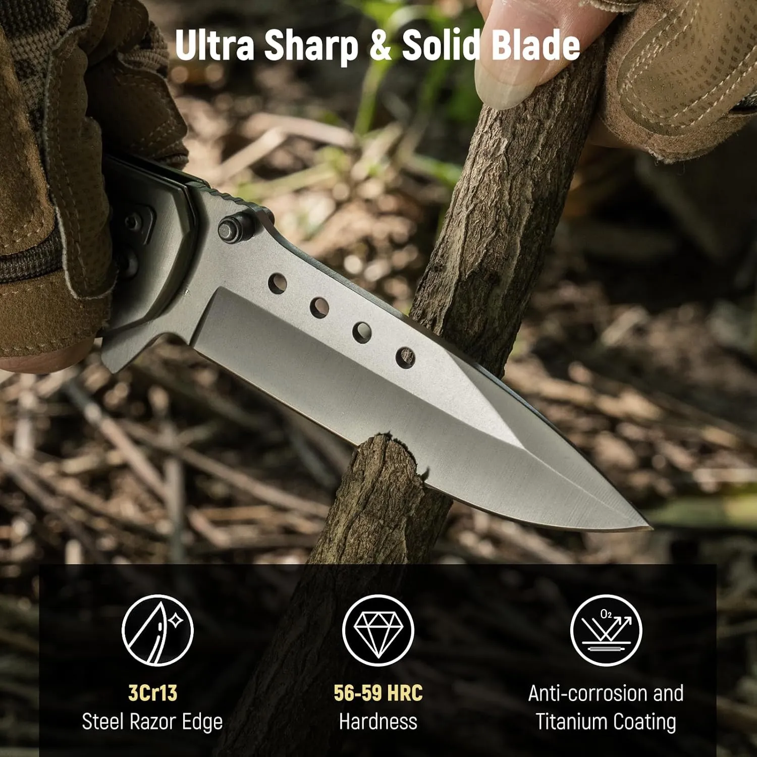 Pocket Knife for Men - Wood Handle Folding Pocket Knives with Clip, Glass Breaker - 3.46" Sharp Blade EDC Knife for Dad Tactical Hunting Survival Camping Fishing Hiking - Grey