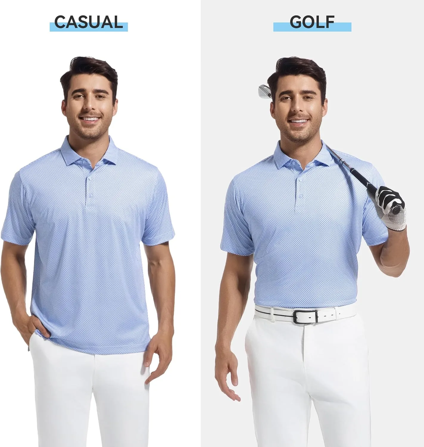 WARHORSEE Mens Golf Shirt Short Sleeve Super Stretch Printed Golf Polo Moisture Wicking Dry Fit Polo Shirts for Men