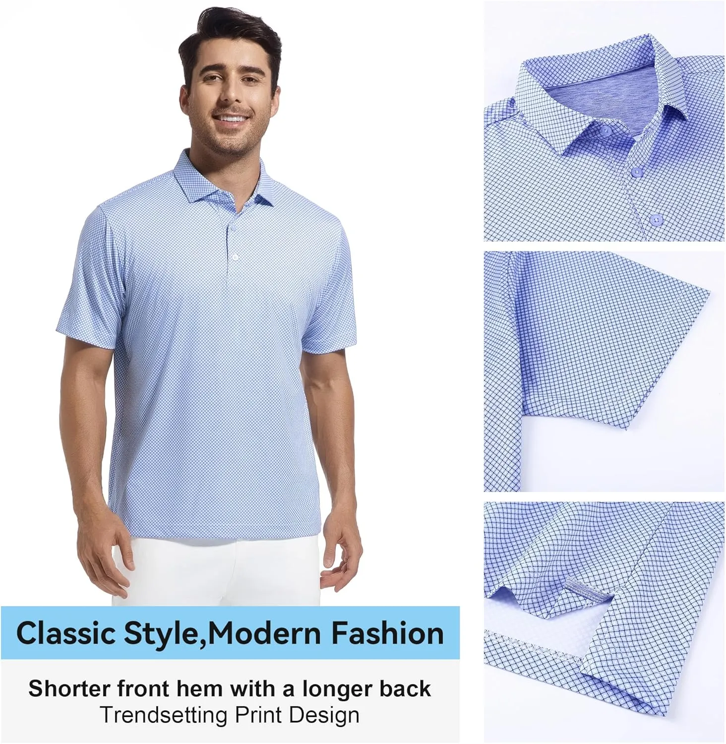 WARHORSEE Mens Golf Shirt Short Sleeve Super Stretch Printed Golf Polo Moisture Wicking Dry Fit Polo Shirts for Men