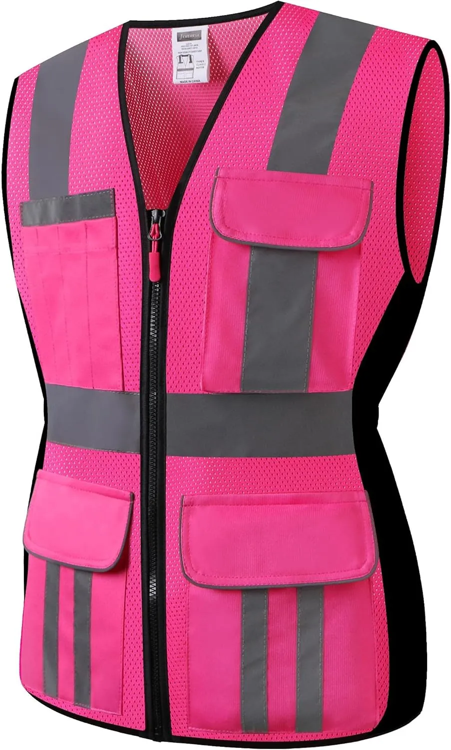 Women Safety Vest, Multi Pockets High Visibility Reflective Breathable Mesh Work Vest For Lady, Durable Zipper