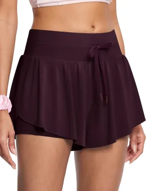 Womens 2.8" Swim Board Shorts High Waisted Slimming Quick Dry Stretch Swim Beach Trunks with Liner and 2 Pockets